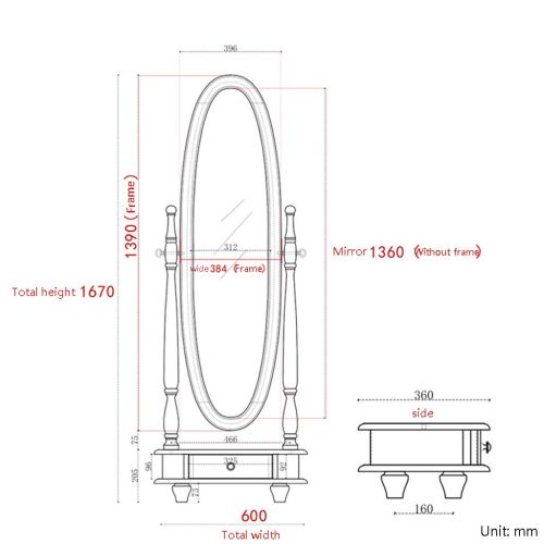  LRXG Floor Mirror,Vintage Solid Wood Free Standing Oval with Storage Antique Bevelled Full Length Mirror for Bedroom Commercial (Color : Dark Coffee Color)