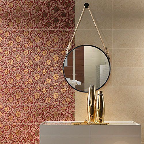  LRXG Cosmetic Mirror Nordic Round Wall-Mounted Bathroom Toilet Mirror Wall Decoration Makeup Hanging Mirror (Color : Gold, Size : 50cm)