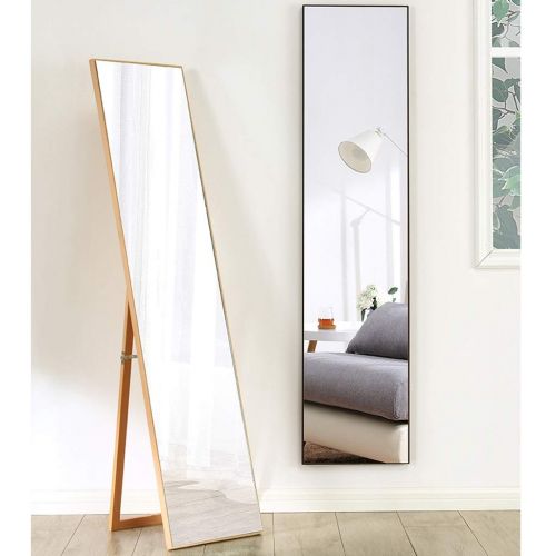  LRXG Full Length Mirror,Wooden Rectangle Free Standing Adjustable Stand Wall Mounted Floor Mirror for Bedroom Hall Mirror R01 (Color : Walnut Color)