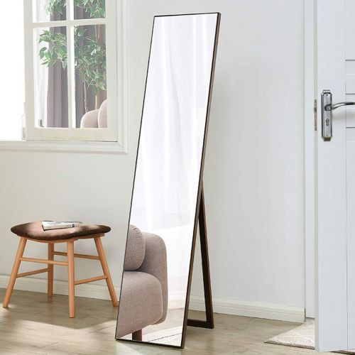  LRXG Full Length Mirror,Wooden Rectangle Free Standing Adjustable Stand Wall Mounted Floor Mirror for Bedroom Hall Mirror R01 (Color : Walnut Color)