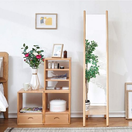  LRXG Full Length Mirror,Wooden Rectangle Free Standing Adjustable Stand Floor Mirror for Bedroom Hall Mirror (Color : Wood Color)