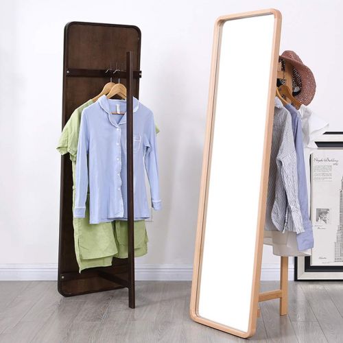  LRXG Full Length Mirror,Solid Wood Rectangle Coat Stand Free Standing Floor Mirror for Bedroom Hall Mirror (Color : Walnut Color)