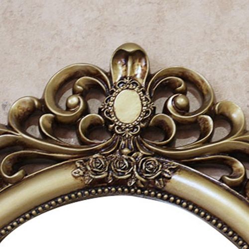  LS bathroom mirror Green Resin Antique Gold Wall Carved Ellipse Vintage Hollow Water Resistant Heat Resistant Water Resistant Applicable To Practical Environmental Protection In Va
