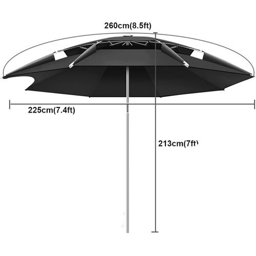  L＆S Large Beach Umbrella, Windproof Umbrella for Fishing Outdoor Patio Deck Sand, Adjustable Tilt,UV Protection, Sun Shelter, Portable Carry Bag (Size : 2.6M/8.5ft)