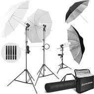 LimoStudio 700W Output Photography Umbrella Continuous Lighting Kit 5500K Neutral Day Light, 6300 Lumen CFL Bulbs with White Soft Light Umbrella Diffuser & Black, Silver Umbrella Reflector, LMS103