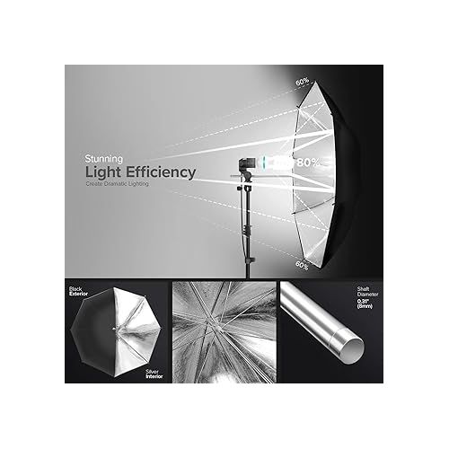  LimoStudio 700W Output Photography Umbrella Continuous Lighting Kit 5500K Neutral Day Light, 6300 Lumen CFL Bulbs with White Soft Light Umbrella Diffuser & Black, Silver Umbrella Reflector, LMS103