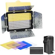 [아마존베스트]LS LIMO STUDIO LIMOSTUDIO Dimmable LED Barn Door Continuous Flood Light Kit with Battery, Charger, and 4-Colored Filters for Photo Video Studio, AGG3091