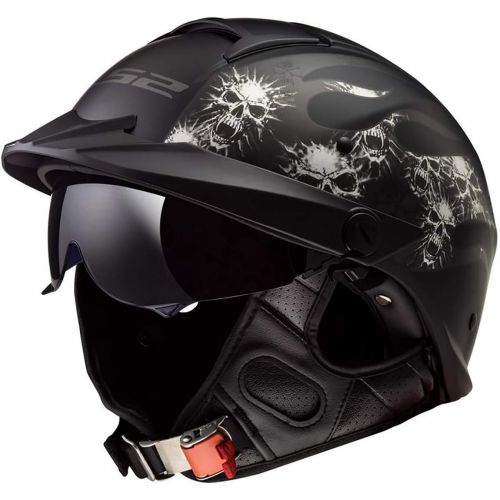  LS2 Helmets Unisex-Adult Half-Size Style Helmet with Sun Shield (1812 Black Flag, Large)