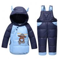LSERVER Cartoon Baby BoyGirl Snowsuit Winter Baby Clothing Set Duck Down Hooded Jacket +Bib Pants 2 Pieces Set
