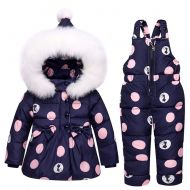 LSERVER Infant Toddler Girl Pink Down Coat Snowsuit Warm Jacket with Snow Ski Bib Pants Jumpsuit 1-3T