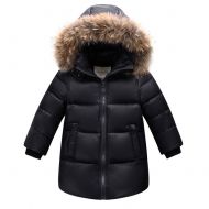 LSERVER Little Big Girl Winter Parka Down Coat Puffer Jacket White Duck Down Padded Overcoat with Fur Hood