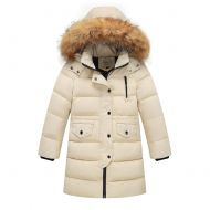 LSERVER Kids Little Big Girls Boys Winter Parka White Duck Down Coat Jacket with Fur Hood