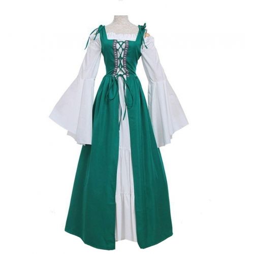  LSEZHIWU Medieval Renaissance Vintage Dress Womens Lace Up Dress Over Dress and Pure White Chemise Set