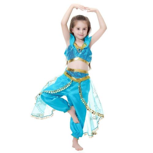  LSLRAD Arabian Princess Aladdin Dress up Costume Girls Sequined Jasmine Cosplay Kids Halloween