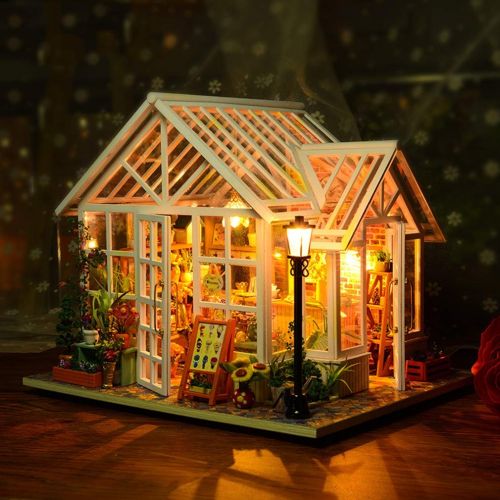  LSQR 3D DIY Handmade with Light Dollhouse Wooden Doll Houses Miniatures Furniture Kit Toys for Children Gift Sosa Greenhouse