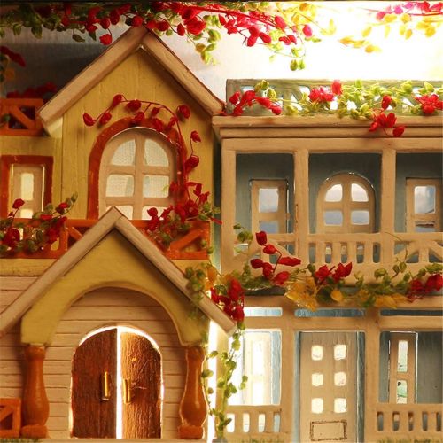  LSQR Miniature Dream Town Doll House DIY Wooden Dollhouse Box Theater 3D Doll Houses Kits Model with Warm Light for Kids Birthday Gift