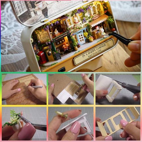  LSQR Miniature Dream Town Doll House DIY Wooden Dollhouse Box Theater 3D Doll Houses Kits Model with Warm Light for Kids Birthday Gift
