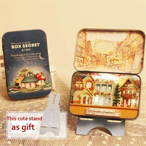  LSQR Miniature Dream Town Doll House DIY Wooden Dollhouse Box Theater 3D Doll Houses Kits Model with Warm Light for Kids Birthday Gift