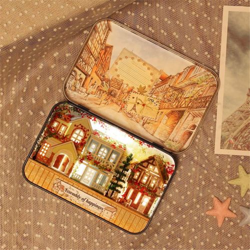  LSQR Miniature Dream Town Doll House DIY Wooden Dollhouse Box Theater 3D Doll Houses Kits Model with Warm Light for Kids Birthday Gift