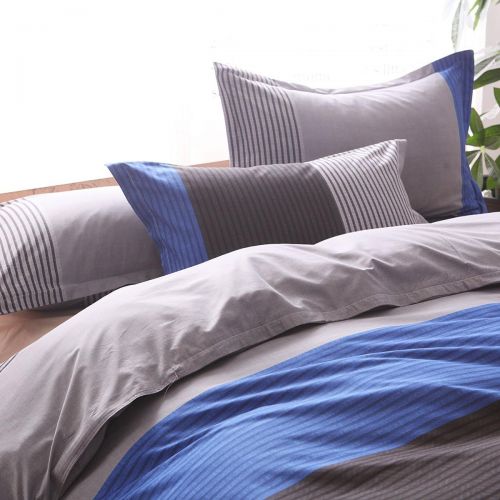  [아마존베스트]Striped Twin Duvet Cover Set (59x83 Inch), 2 Pieces Include 1 Blue Grey and Black Microfiber Duvet Cover Zipper Closure and 1 Multicolored Pillowcase, Bedding Set for Boys, Girls,