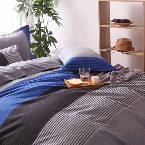  [아마존베스트]Striped Twin Duvet Cover Set (59x83 Inch), 2 Pieces Include 1 Blue Grey and Black Microfiber Duvet Cover Zipper Closure and 1 Multicolored Pillowcase, Bedding Set for Boys, Girls,