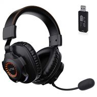 LTC SoundSlave 2.4G Wireless/Wired Gaming Headset, Detachable Noise Canceling Microphone, Orange LED Light Headphones for PC Laptop Mac Games