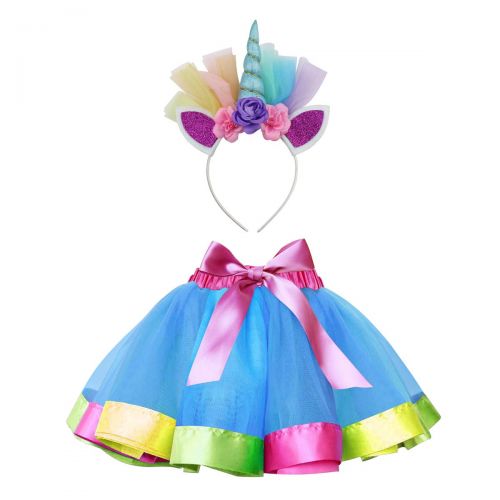  LTD Sparkling Unicorn Tutu Skirt and Unicorn Headband Outfit for Girls 2T, 3T,4T,5T,6T,7T Birthday Party Costumes Set