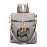 LTDH Women Backpack Fashion Shoulder Bag Girls Daypack Travel Rucksack Girls Bag Embroidery Elephant (Grey)
