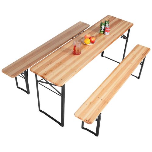  LTL Shop 3 PCS Table Bench Set Folding Wooden Top Picnic Patio