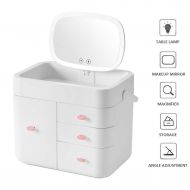 LTOOTA Multi Functional Cosmetics Storage Box with Led Lights and Makeup Mirrors Dormitory Dust Proof Dressing Table Skin Care Products Storage Portable 2 Kinds of Power Supply,1white,BUp