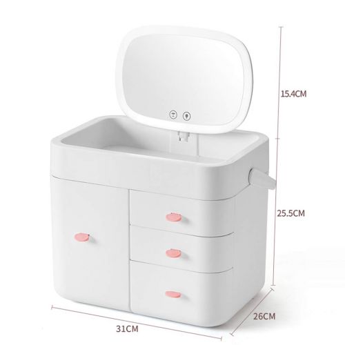  LTOOTA Multi Functional Cosmetics Storage Box with Led Lights and Makeup Mirrors Dormitory Dust Proof Dressing Table Skin Care Products Storage Portable 2 Kinds of Power Supply,1white,BUp