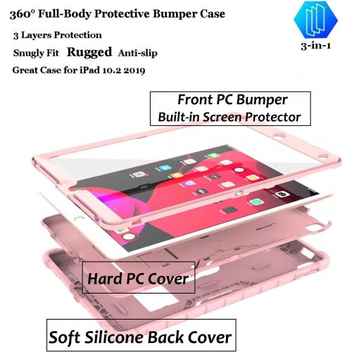  [아마존베스트]LTROP New iPad 10.2 Case, iPad 8th/7th Generation Case with Built-in Screen Protector, Heavy Duty Rugged Full-Body Drop Protection Stand Case Cover for iPad 10.2-inch 2020/2019, Bl