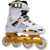 LTZ Adjustable Inline Skates for Kids Adults, Roller Blades Skates with Light Up Wheels Boys Girls, Outdoor Indoor Four-Wheel Roller Skates (Color : White+Gold, Size : US 10.5/EU 44)