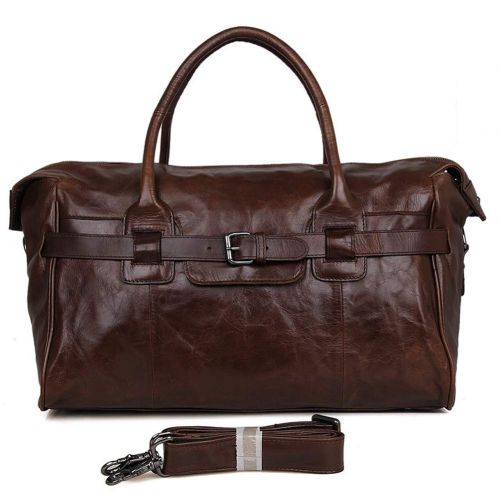  LU&Y Mens Weekend Travel Bags Luggage Waterproof Duffel Bag Large Capacity Bags Casual Leather Handbag Messenger Sports Gym Bags - Brown 42X20x28cm