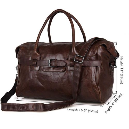  LU&Y Mens Weekend Travel Bags Luggage Waterproof Duffel Bag Large Capacity Bags Casual Leather Handbag Messenger Sports Gym Bags - Brown 42X20x28cm