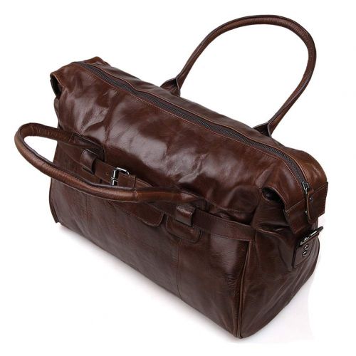  LU&Y Mens Weekend Travel Bags Luggage Waterproof Duffel Bag Large Capacity Bags Casual Leather Handbag Messenger Sports Gym Bags - Brown 42X20x28cm