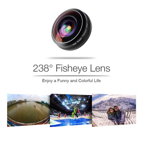  LU Mobile Phone Lens, 238 Degree Full Screen Without vignetting fisheye SLR Lens, HD Universal External Camera, iPhone 766s Plus5SE LG HTC Huawei and Other Smartphone