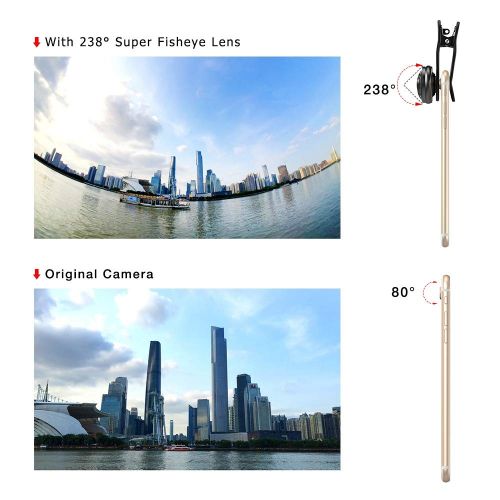  LU Mobile Phone Lens, 238 Degree Full Screen Without vignetting fisheye SLR Lens, HD Universal External Camera, iPhone 766s Plus5SE LG HTC Huawei and Other Smartphone