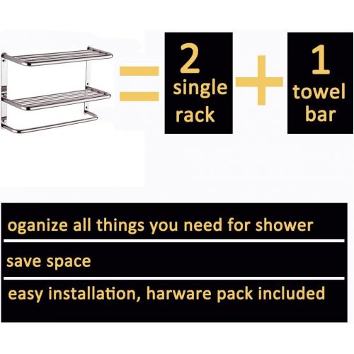 제네릭 LUANT Bathroom Shelf 2-Tier Wall Mounting Rack with Towel Bars