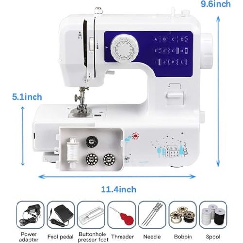  Luby Sewing Machine with 12 Built-in Stitches & Free Arm, Portable, Lightweight, Suitable for Small Projects, Blue