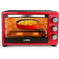 Luby Convection Toaster Oven with Timer, Toast, Broil Settings, Includes Baking Pan, Rack and Crumb Tray, 6-Slice, Red