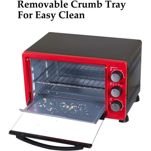  Luby Convection Toaster Oven with Timer, Toast, Broil Settings, Includes Baking Pan, Rack and Crumb Tray, 6-Slice, Red