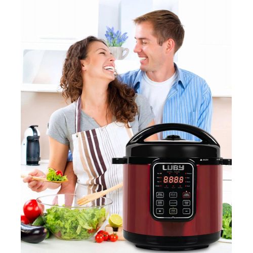  [아마존베스트]Luby Electric Pressure Cooker 6 Qt,16 Smart Programmable,Slow Cooker Yogurt Maker Rice Cooker Saute Steamer Egg Cooker Sous Vide Warmer,Red (GT606)