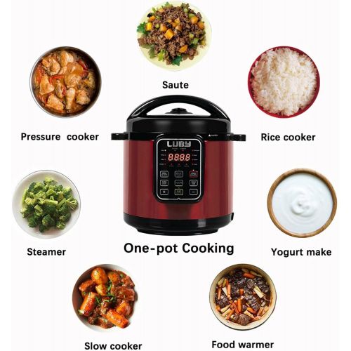  [아마존베스트]Luby Electric Pressure Cooker 6 Qt,16 Smart Programmable,Slow Cooker Yogurt Maker Rice Cooker Saute Steamer Egg Cooker Sous Vide Warmer,Red (GT606)