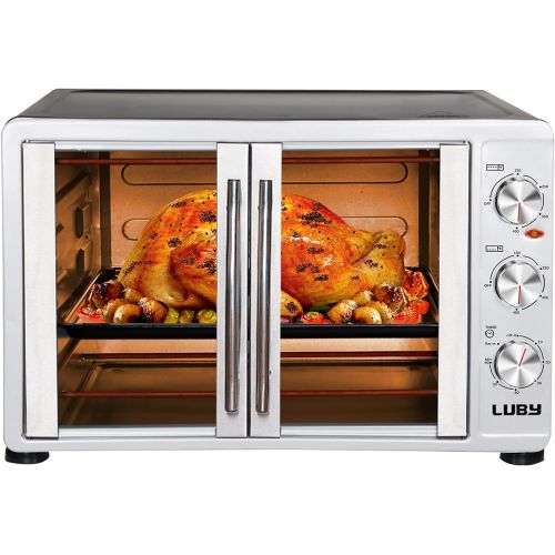  LUBY Large Toaster Oven Countertop, French Door Designed, 55L, 18 Slices, 14 pizza, 20lb Turkey, Silver