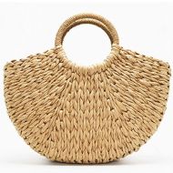 LUCACO Straw Bags Women Handwoven Straw Handbag Round Handle Tote Summer Beach Rattan Bag