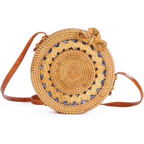  LUCACO Womens Rattan Handbags Summer Beach Crossbody Bags Sun flower Handwoven Shoulder Messenger Bag