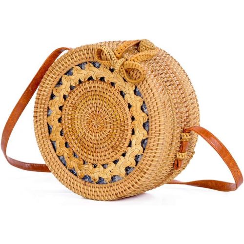  LUCACO Womens Rattan Handbags Summer Beach Crossbody Bags Sun flower Handwoven Shoulder Messenger Bag