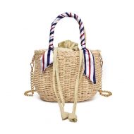 LUCACO Women’s Summer Beach Straw Tote Bag Vintage Round Rattan Straw Shoulder Bag with Lace