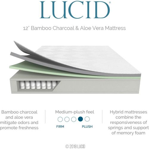  LUCID 12 Inch Twin Hybrid Mattress - Bamboo Charcoal and Aloe Vera Infused Memory Foam - Motion Isolating Springs - CertiPUR-US Certified